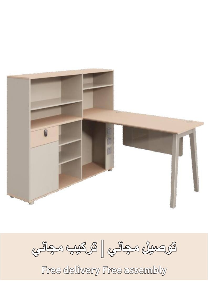 أدين مكتب موظف حديث فردي 160x140x126 سم مع فاصل وخزانة جانبية للكمبيوتر والمحاسبة - Image 1